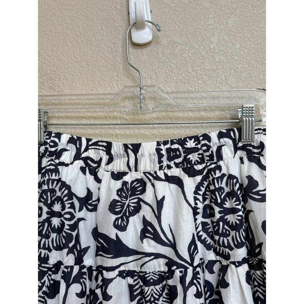 Soft Surroundings Navy White Floral Tiered Cotton Maxi Skirt Elastic Waist L - Picture 7 of 8